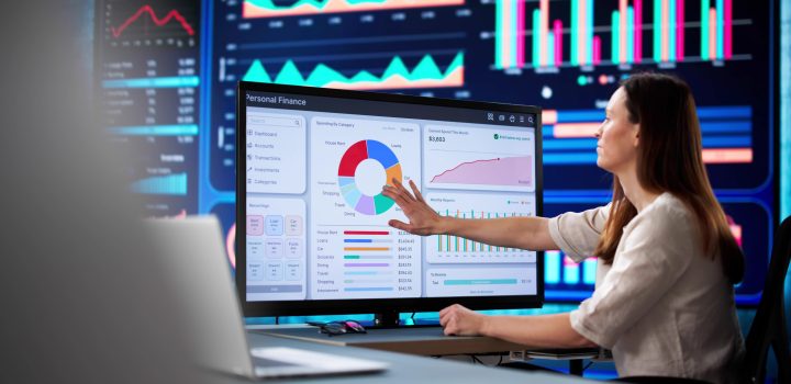 Financial advisor using budgeting app to track accounts